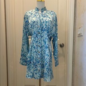 Zara Blue Patterned Button-Up Dress in Large